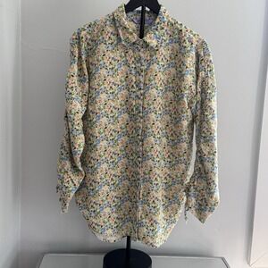 LA PORTE Linen Blend Floral Shirt Women‎ S Cottagecore Lightweight Oversized